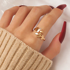 Adjustable Olive Branch Leaf Ring