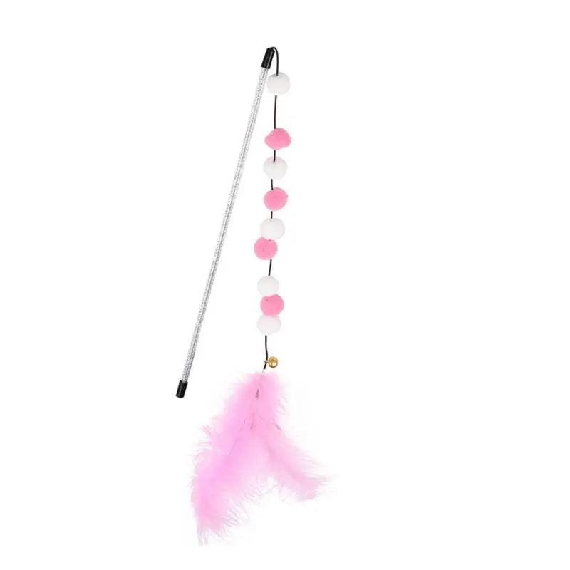 Pompom Cat Toys 1pcs Interactive Stick Feather Toys Kitten Teasing Durable Playing Plush Ball Pet Supplies For Cat Exercise